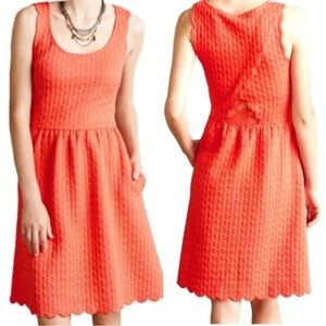 Anthropologie Maeve Coral Caye Scalloped Dress